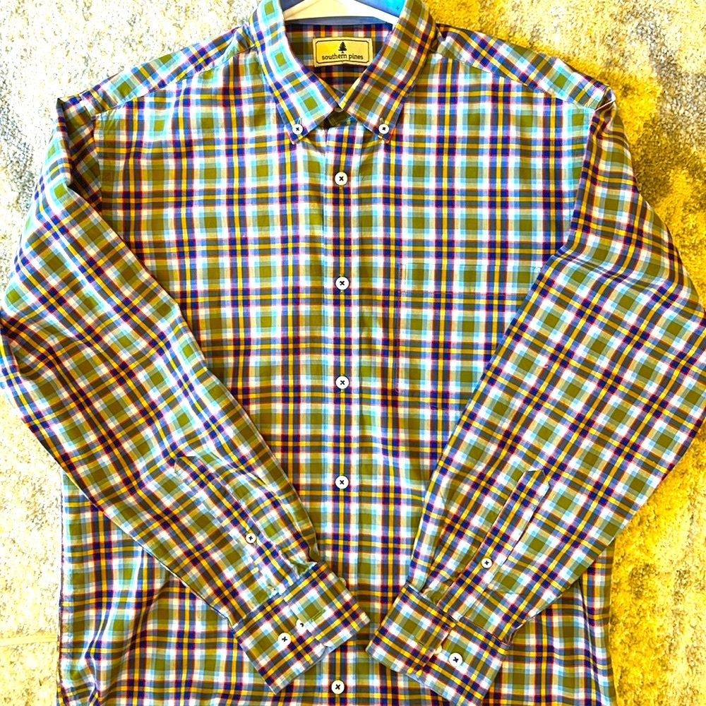 Southern Pines Men’s Medium Button up long sleeve plaid 100% cotton - Picture 1 of 10